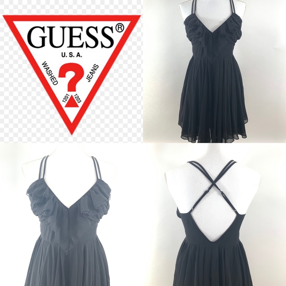 Guess Little Black Dress Cross Back Ruffle 9